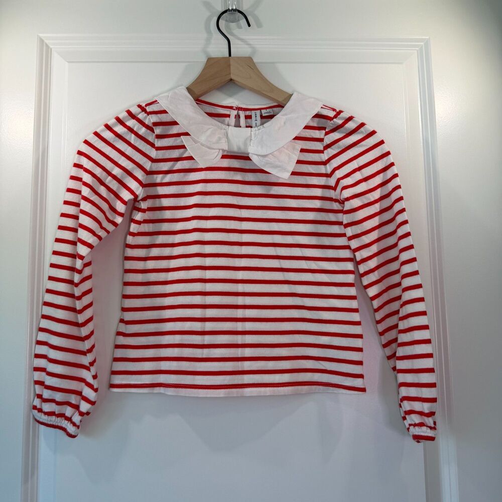 Janie and Jack Girls 8 Red Stripe Bow Collar Top